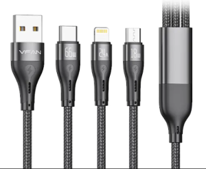VFAN 3-in-1 PVC Charging Cable – 1m | 3A Fast Charge | Durable Design